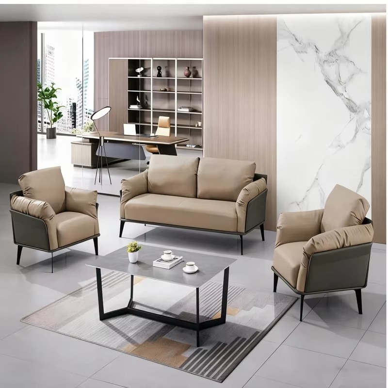 Office Furniture Luxury - 모던 미니멀리스트 PU 가죽 사무실 소파