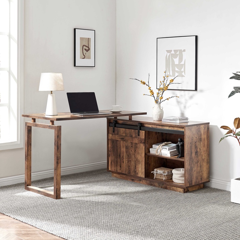크레덴자 수납장과 슬라이딩 바른 도어가 있는 L자형 책 - Credenza Office Storage 리뷰 및 가격