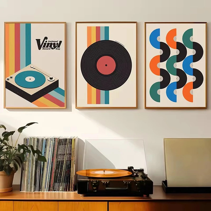 미드 센추리 비닐 레코드 캔버스 벽 아트 프린트, 거실 - Office Furniture Home 리뷰 및 가격